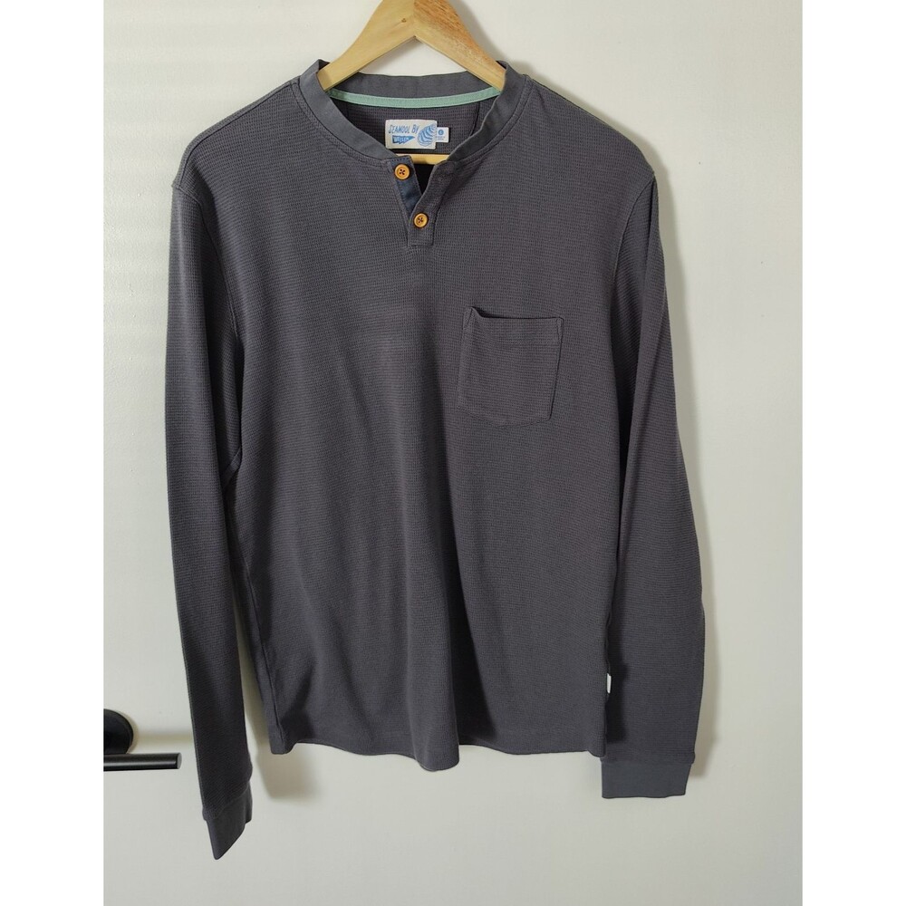Wellen Henley Waffle Knit Shirt Mens Large Gray Long Sleeve Seawool Huck Berry